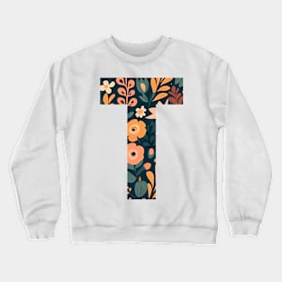 Whimsical Floral Letter T Crewneck Sweatshirt